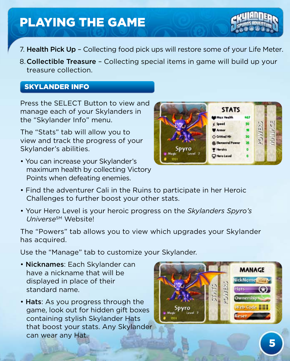 Playing the game | Activision Skylanders Spyro's Adventure User Manual | Page 7 / 30