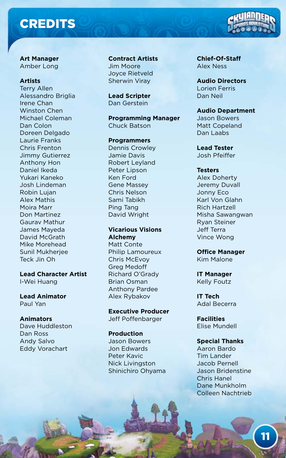 Credits | Activision Skylanders Spyro's Adventure User Manual | Page 13 / 26