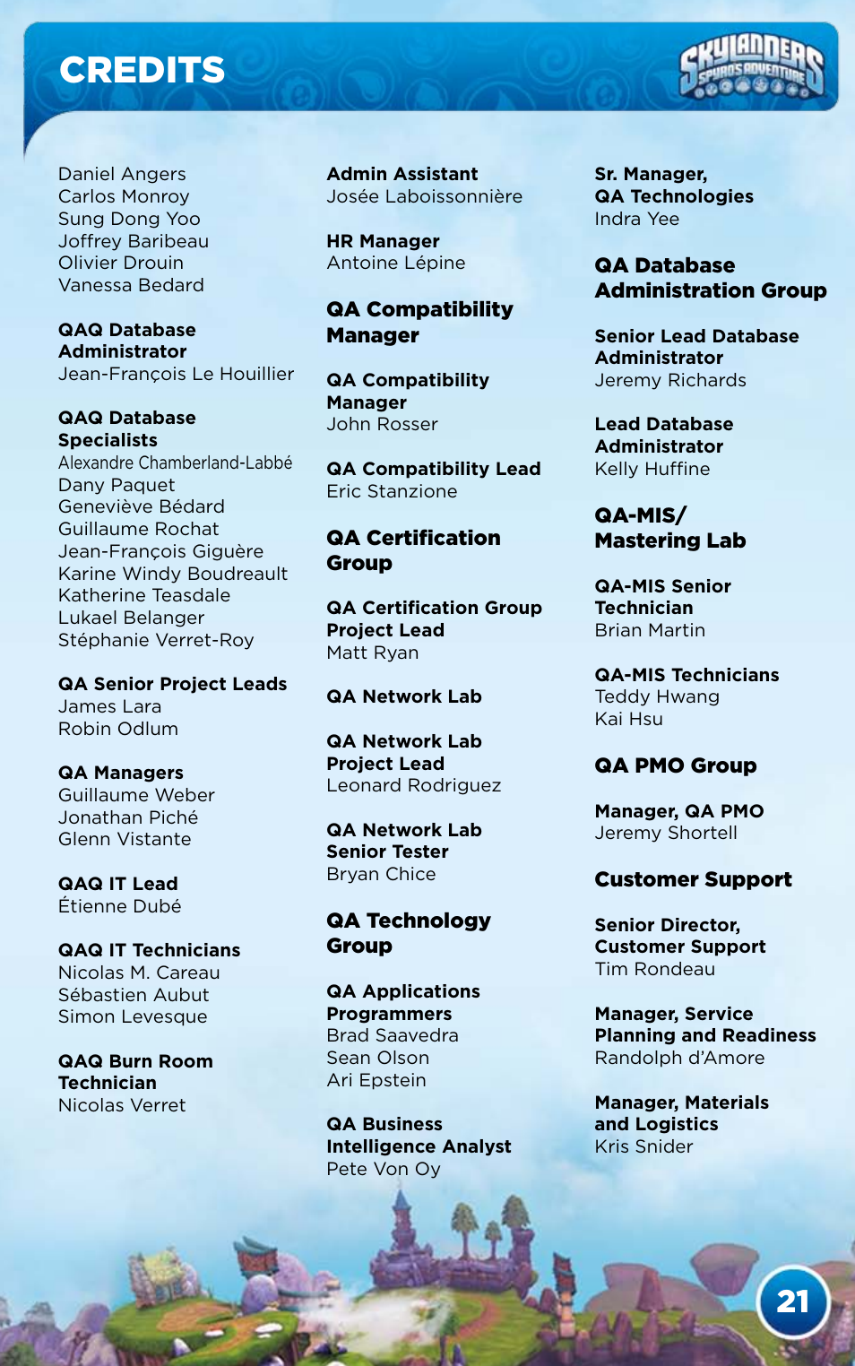 Credits | Activision Skylanders Spyro's Adventure User Manual | Page 23 / 26