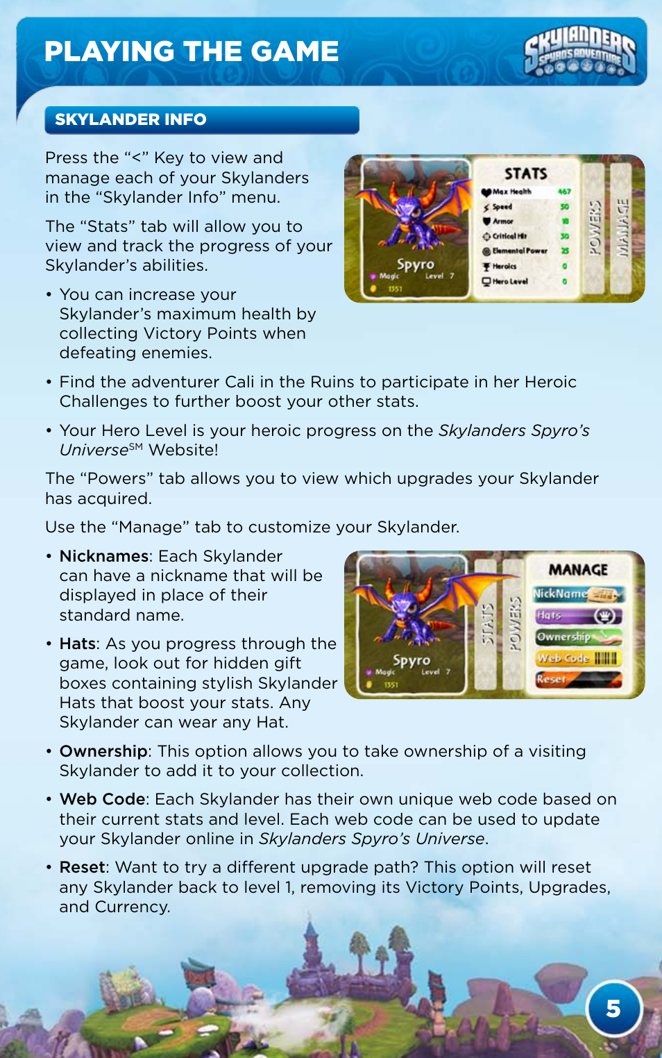 Playing the game | Activision Skylanders Spyro's Adventure User Manual | Page 7 / 26