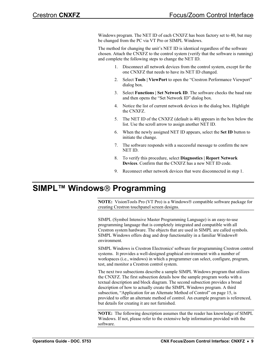 Simpl™ windows\( programming, Simpl™ windows, Programming | Simpl™ windows  programming, Crestron cnxfz focus/zoom control interface | Crestron electronic CNXFZ User Manual | Page 13 / 24