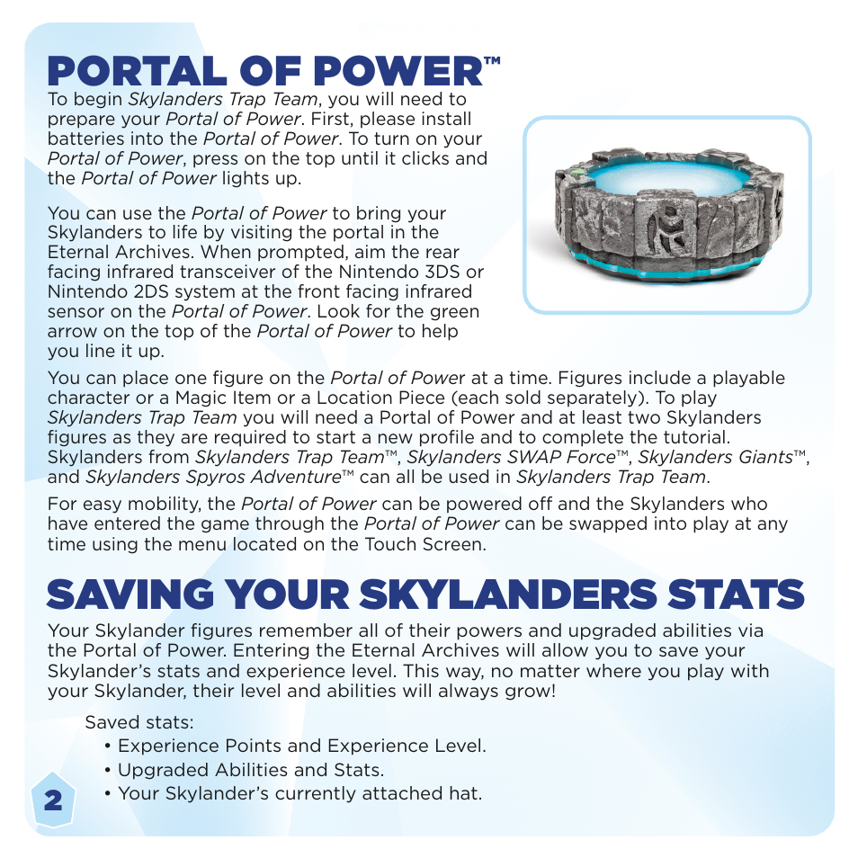 Portal of power, Saving your skylanders stats | Activision Skylanders Trap Team User Manual | Page 6 / 15