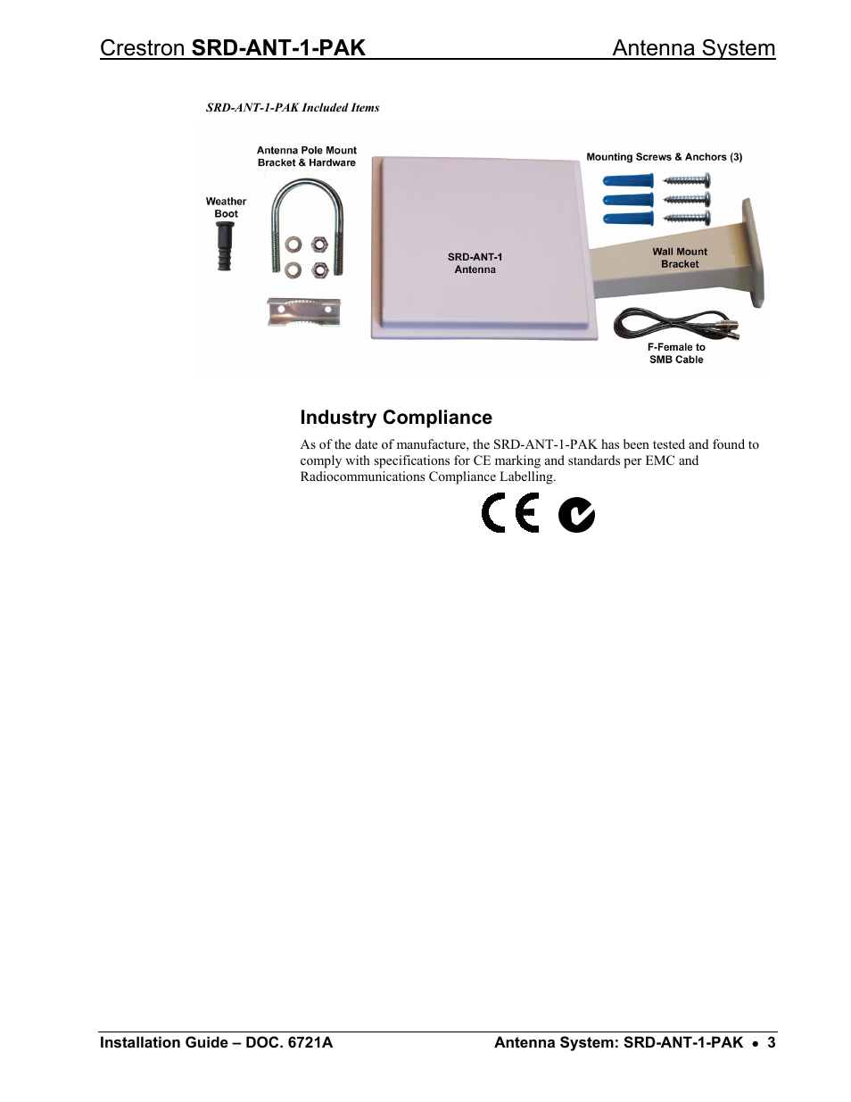 Industry compliance, Crestron srd-ant-1-pak antenna system | Crestron electronic Antenna System SRD-ANT-1-PAK User Manual | Page 7 / 16