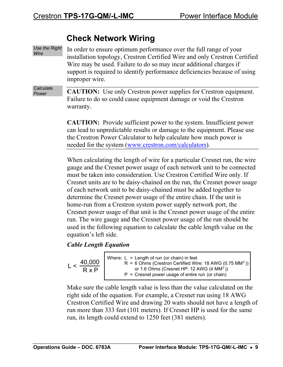 Check network wiring, Crestron tps-17g-qm/-l-imc power interface module | Crestron electronic TPS-17G-QM/-L-IMC User Manual | Page 13 / 16