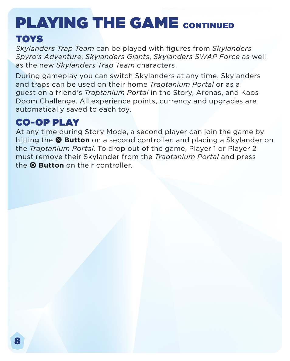 Playing the game, Toys, Co-op play | Activision Skylanders Trap Team User Manual | Page 10 / 12