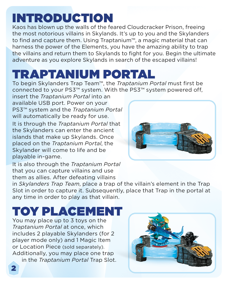 Introduction, Traptanium portal, Toy placement | Activision Skylanders Trap Team User Manual | Page 4 / 12