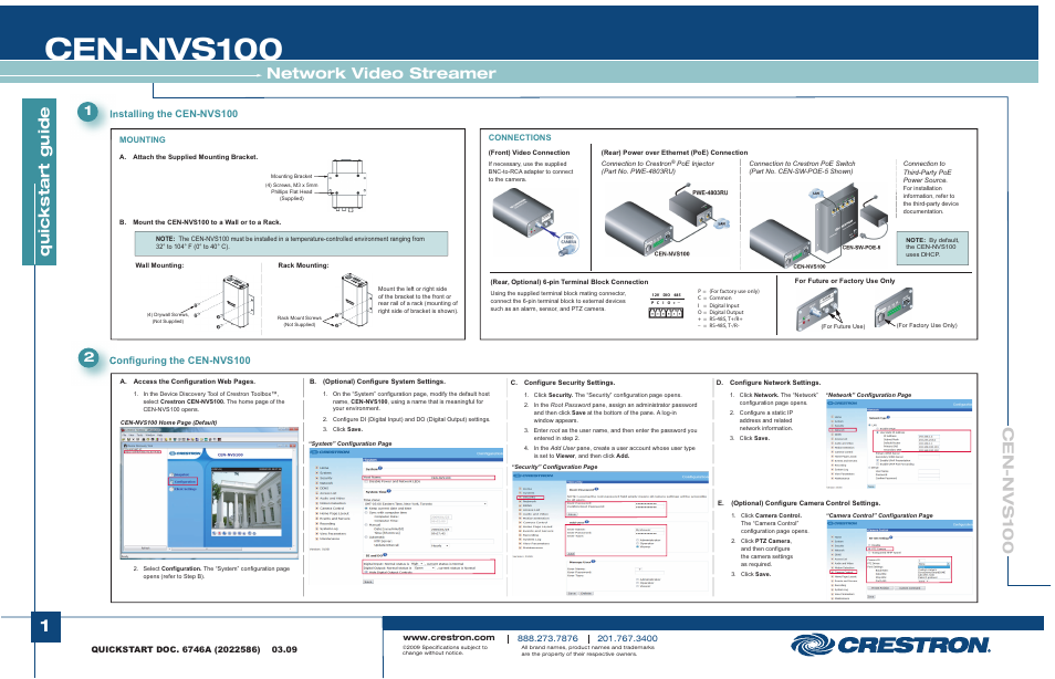 Crestron electronic CEN-NVS100 User Manual | 2 pages