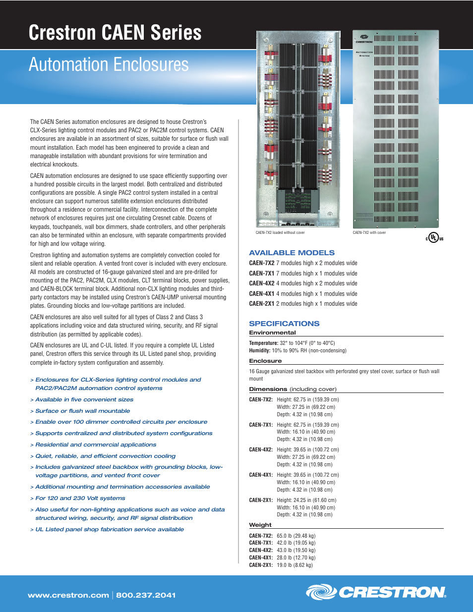 Crestron electronic Automation Enclosures CAEN Series User Manual | 2 pages