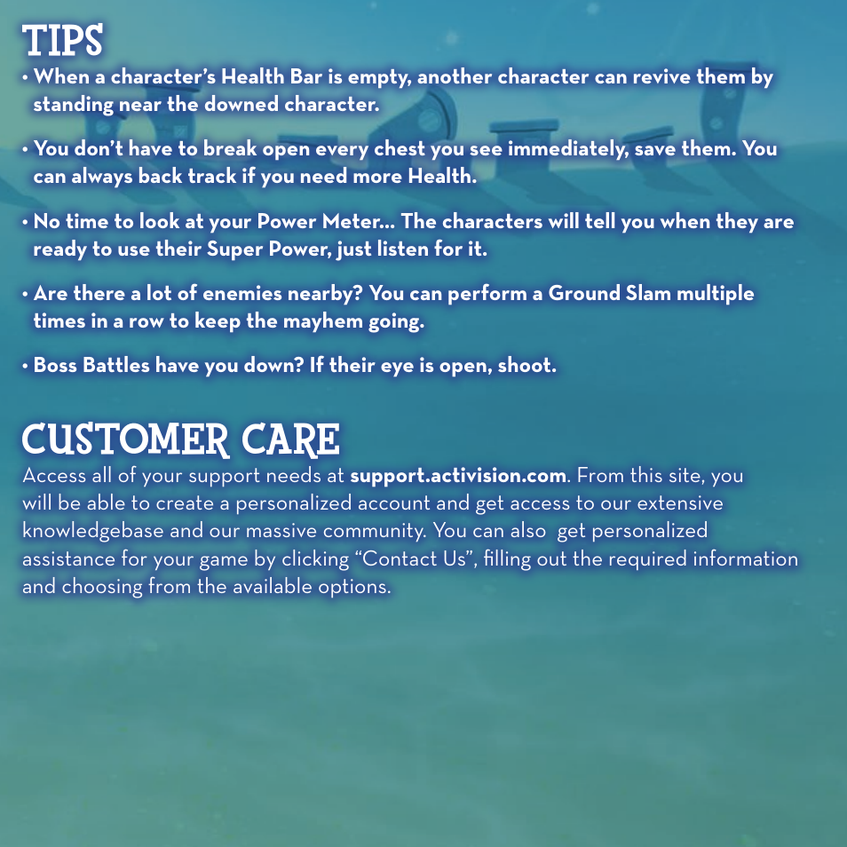 Tips, Customer care | Activision SpongeBob SquarePants: Plankton's Robotic Revenge User Manual | Page 7 / 10