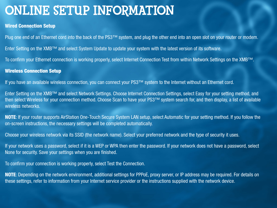 Online setup information | Activision SpongeBob SquarePants: Plankton's Robotic Revenge User Manual | Page 11 / 13