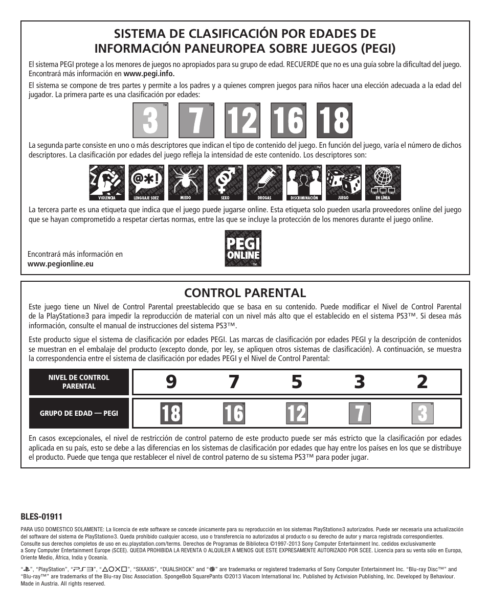 Control parental | Activision SpongeBob SquarePants: Plankton's Robotic Revenge User Manual | Page 3 / 9