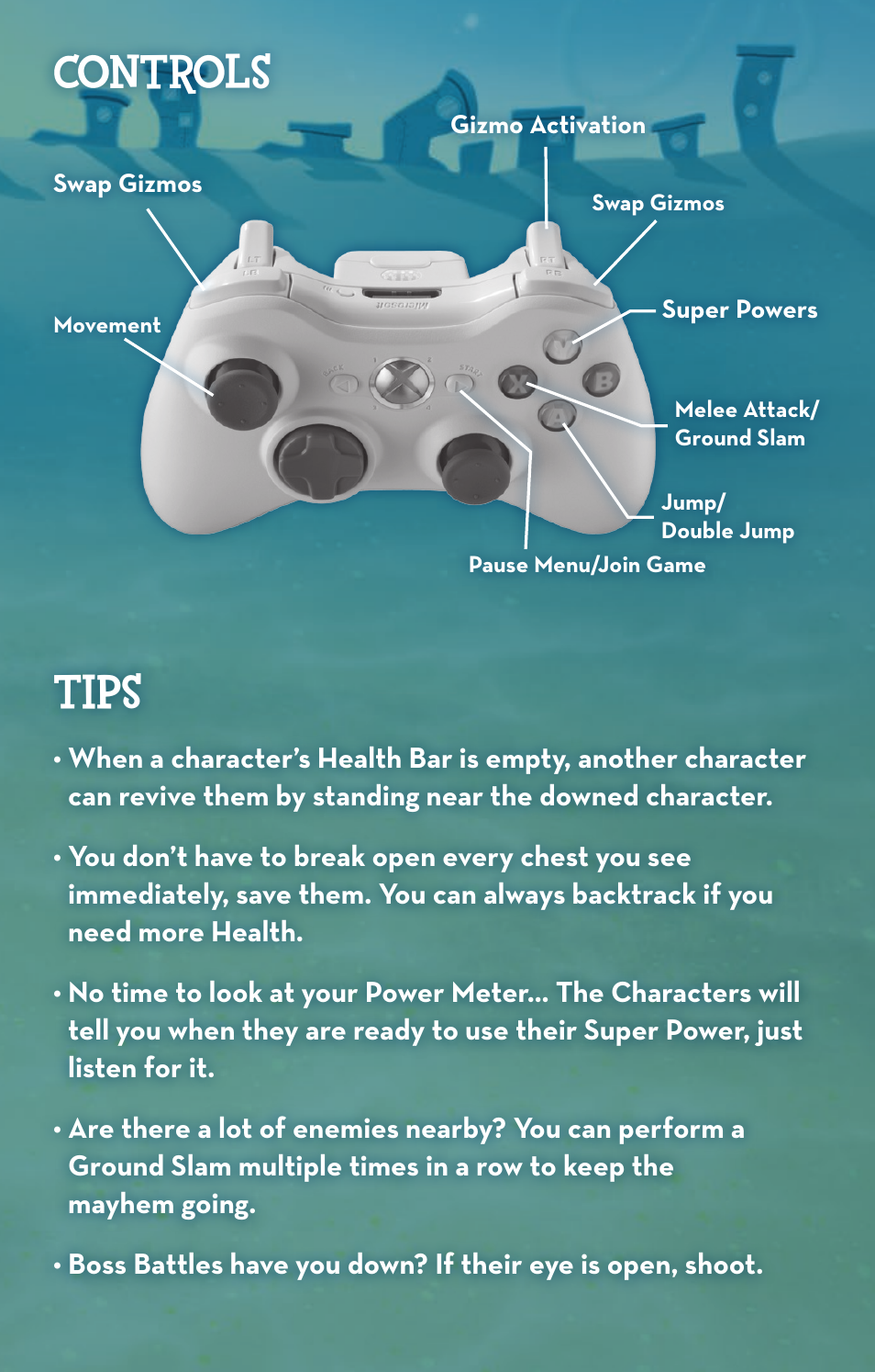 Tips, Controls | Activision SpongeBob SquarePants: Plankton's Robotic Revenge User Manual | Page 3 / 6