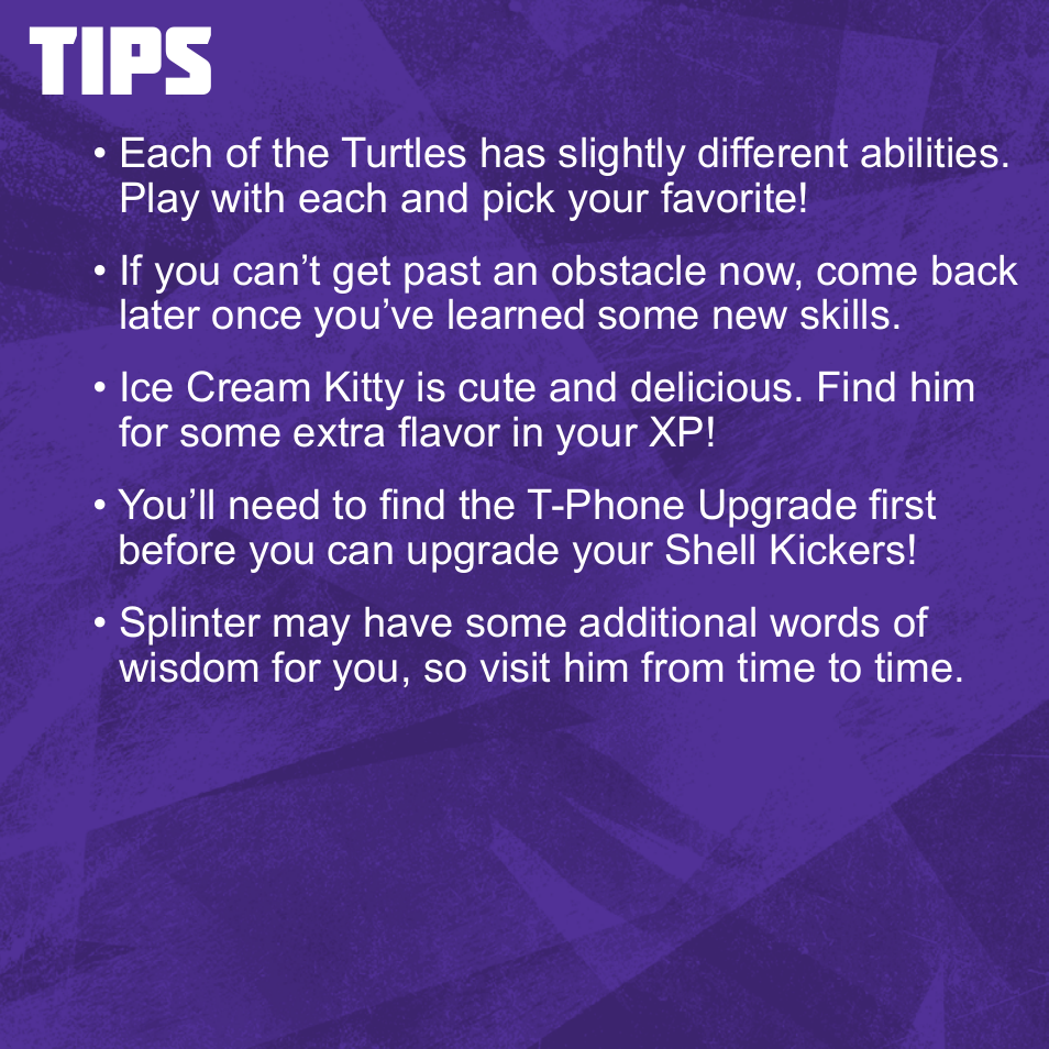 Tips | Activision Teenage Mutant Ninja Turtles - Danger of the Ooze User Manual | Page 10 / 12