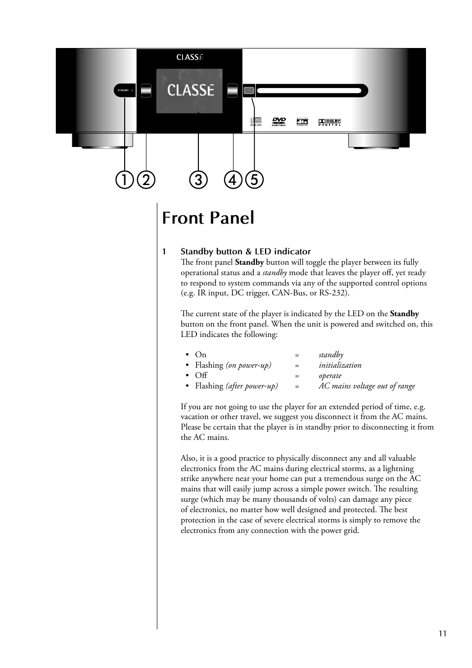 Front panel | Classe Audio CDP-502 User Manual | Page 11 / 48