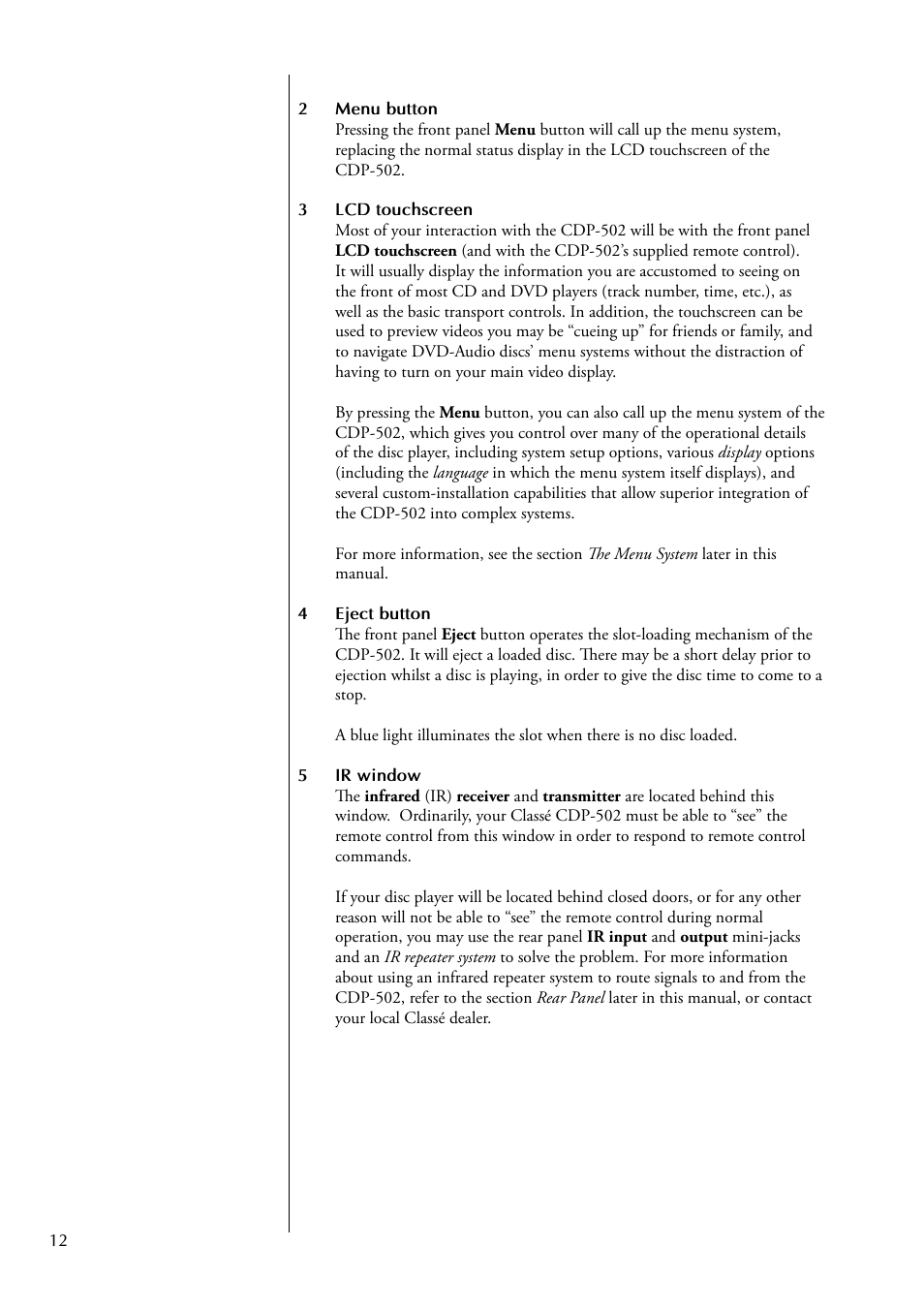 Classe Audio CDP-502 User Manual | Page 12 / 48