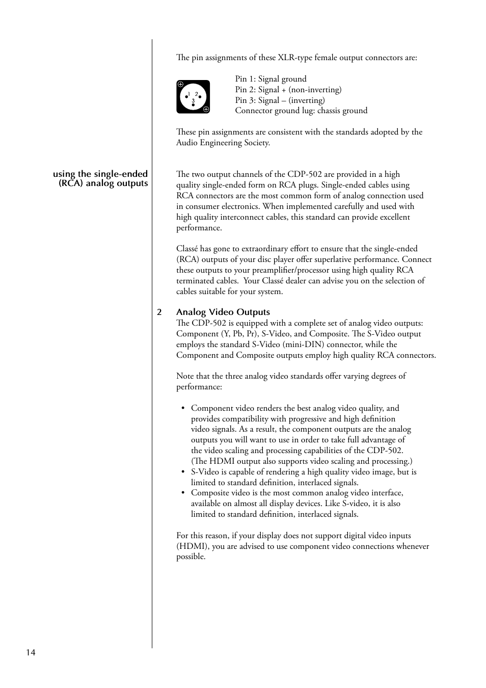 Classe Audio CDP-502 User Manual | Page 14 / 48