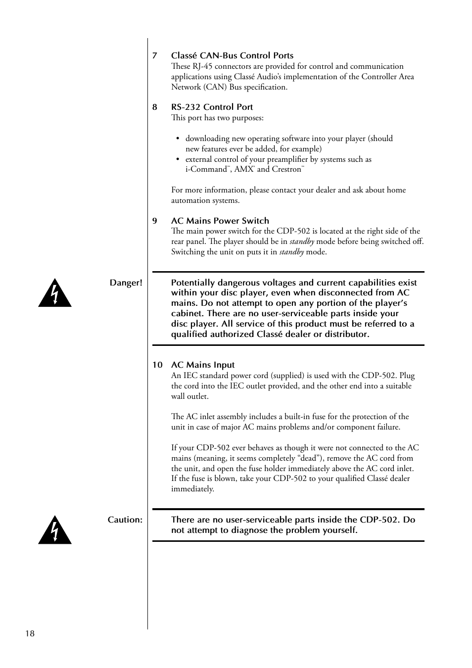 Classe Audio CDP-502 User Manual | Page 18 / 48