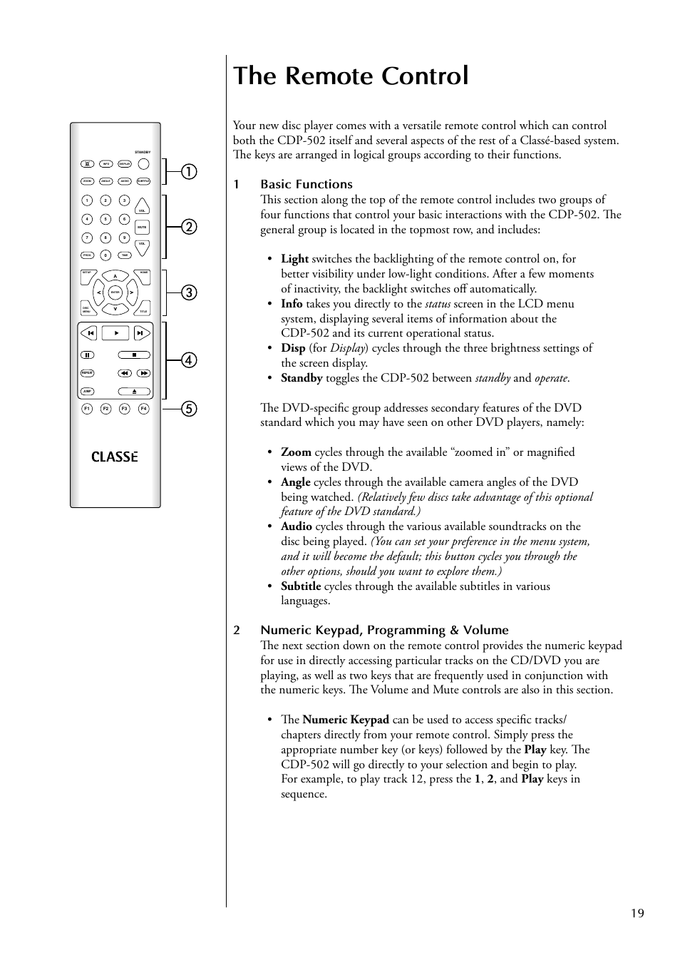 The remote control | Classe Audio CDP-502 User Manual | Page 19 / 48
