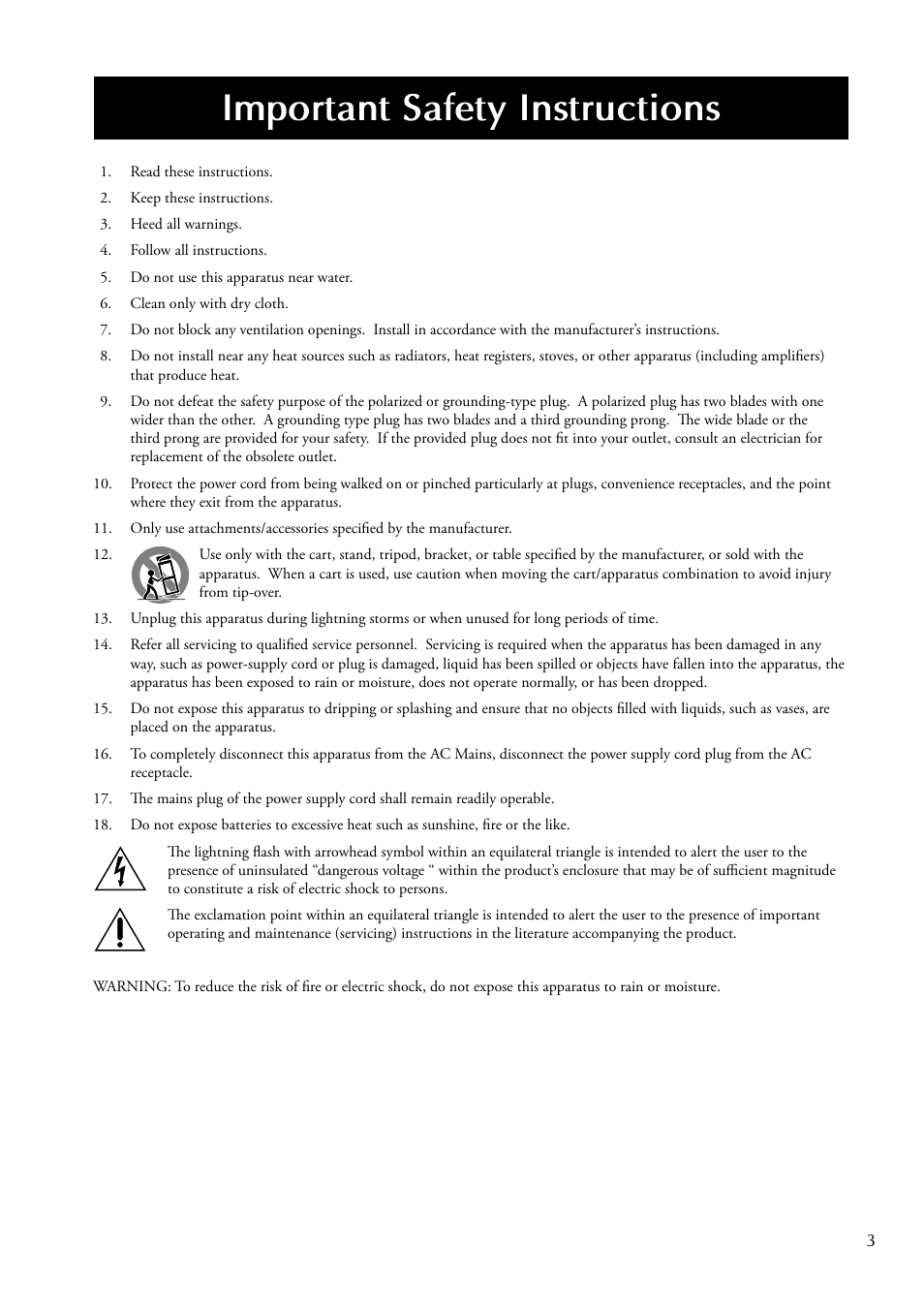 Important safety instructions | Classe Audio CDP-502 User Manual | Page 3 / 48