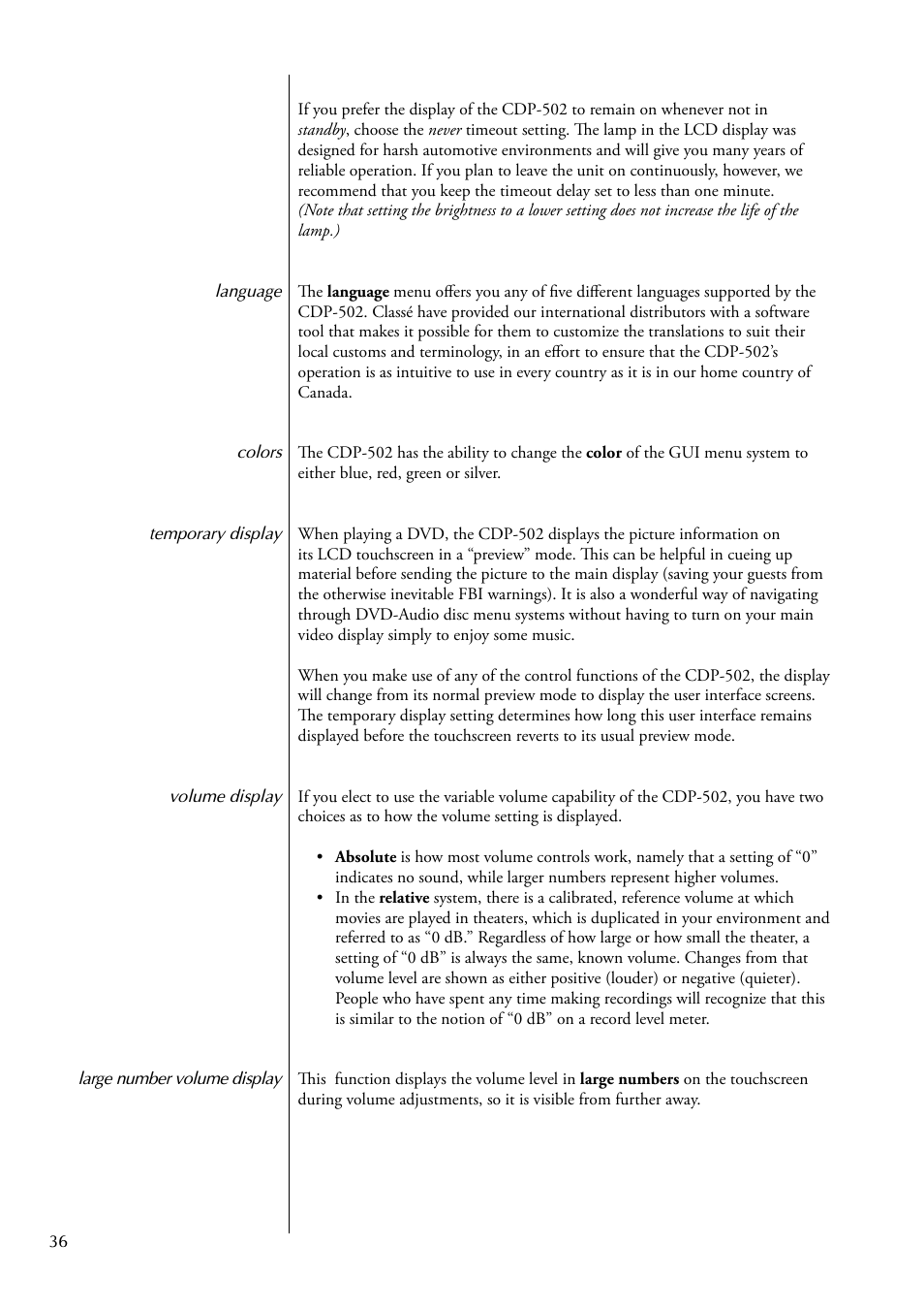 Classe Audio CDP-502 User Manual | Page 36 / 48