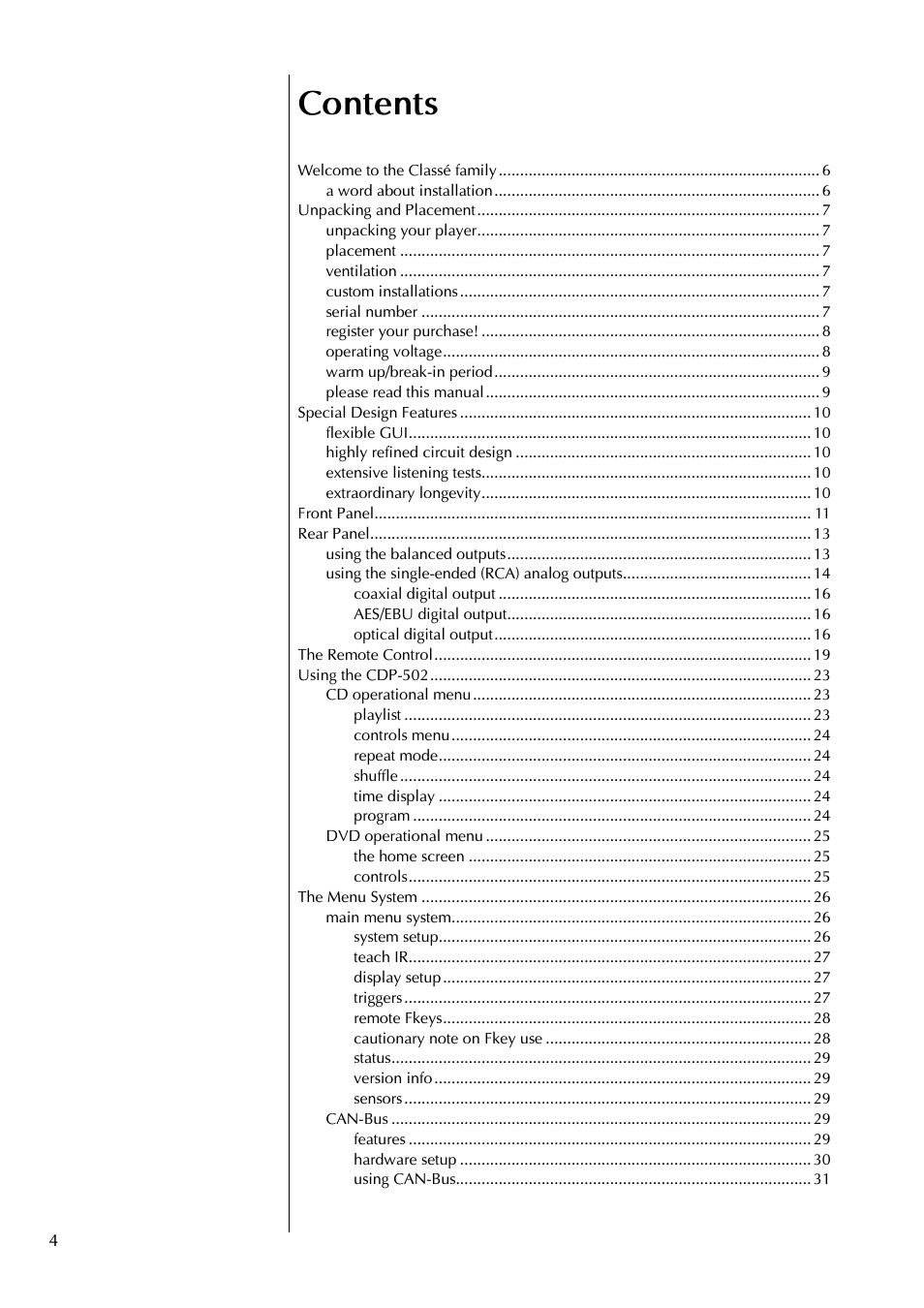 Classe Audio CDP-502 User Manual | Page 4 / 48