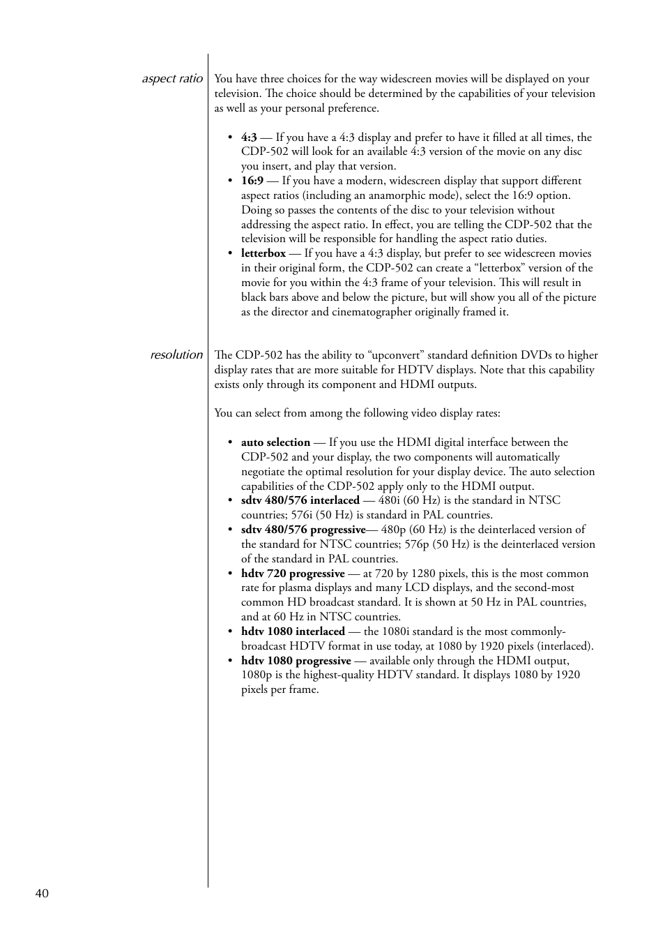 Classe Audio CDP-502 User Manual | Page 40 / 48