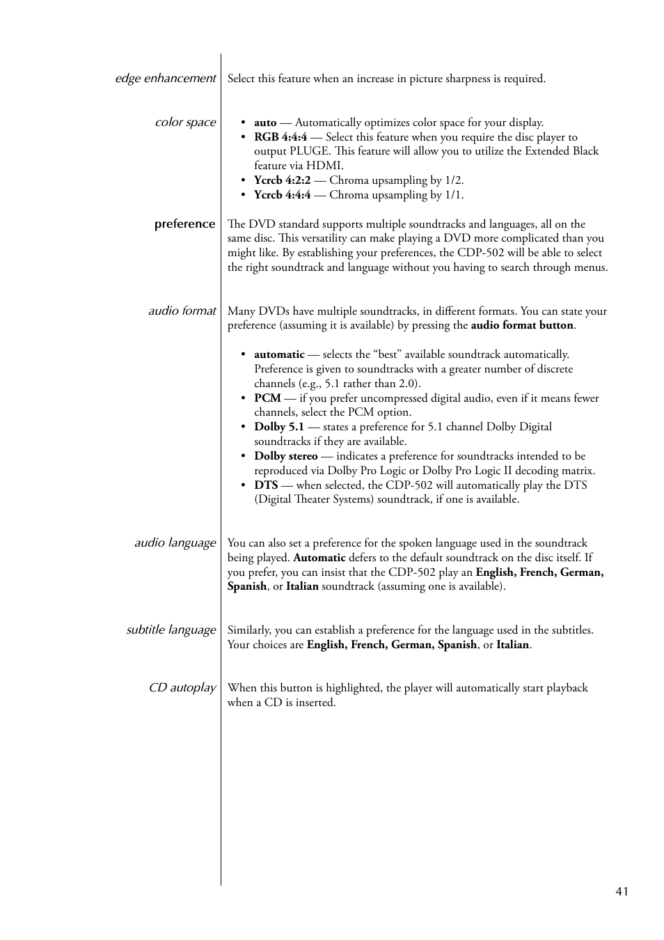 Classe Audio CDP-502 User Manual | Page 41 / 48