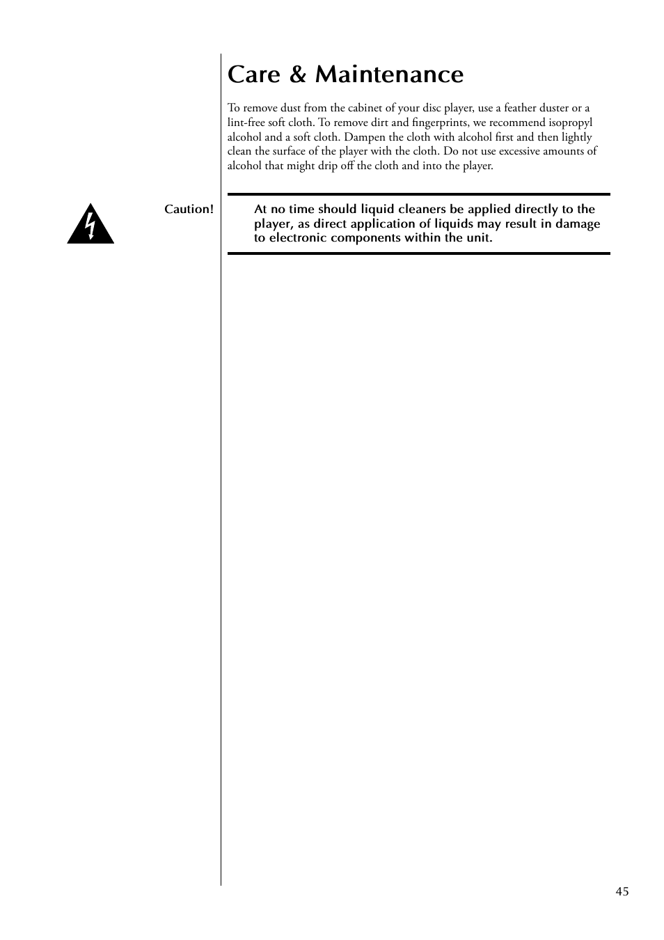 Care & maintenance | Classe Audio CDP-502 User Manual | Page 45 / 48