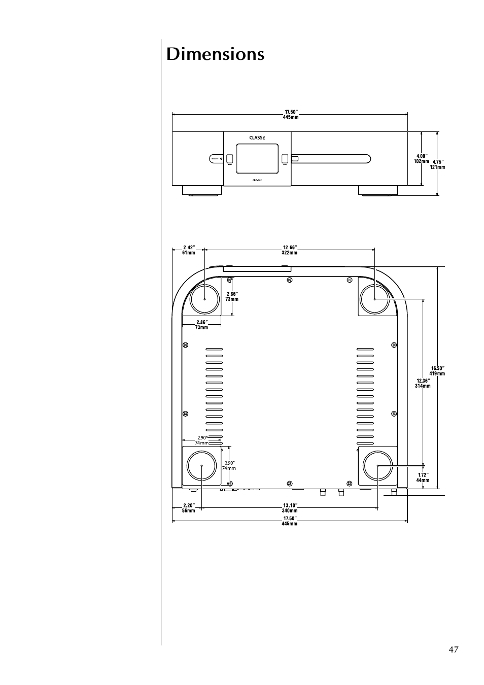 Dimensions | Classe Audio CDP-502 User Manual | Page 47 / 48