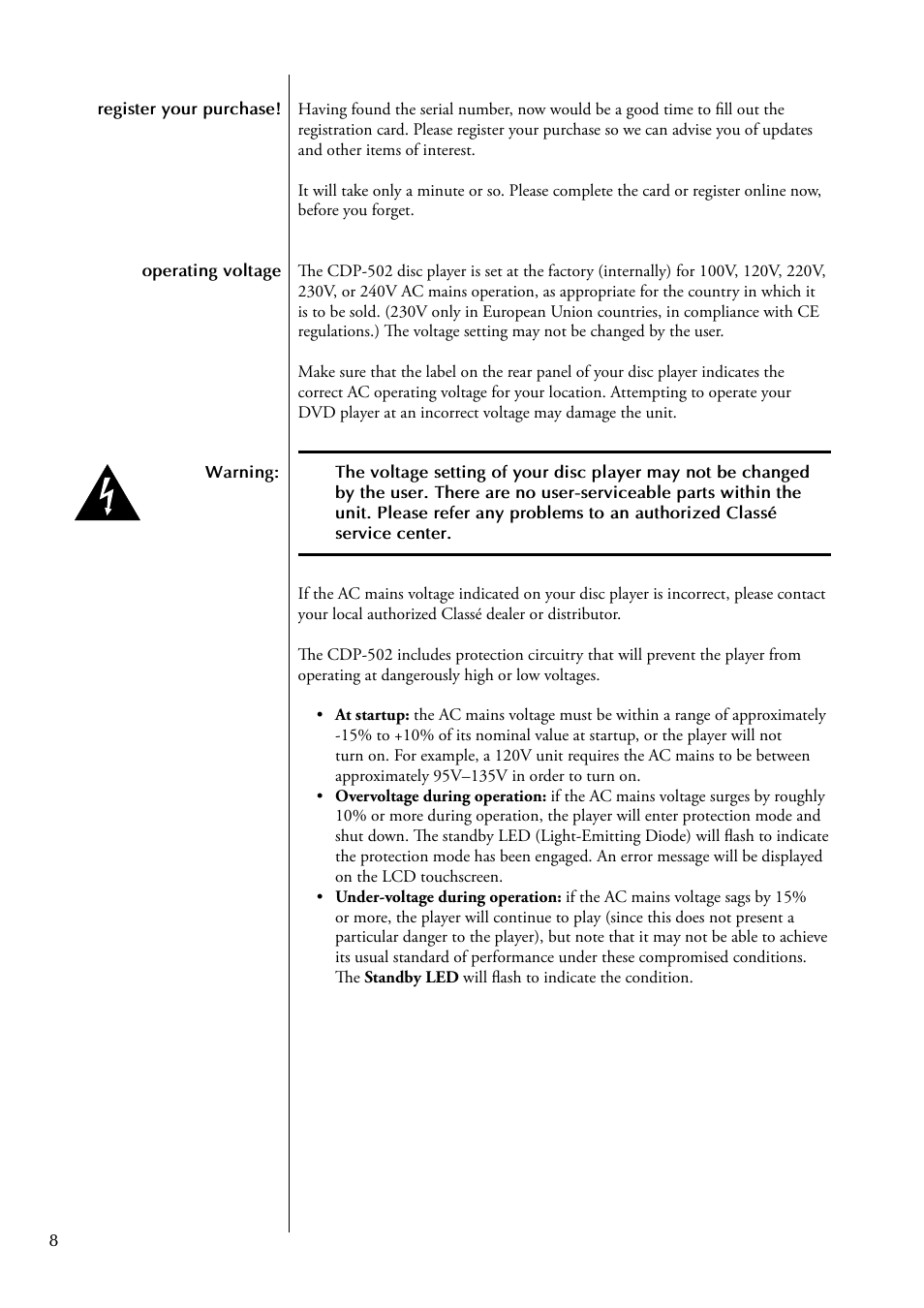Classe Audio CDP-502 User Manual | Page 8 / 48