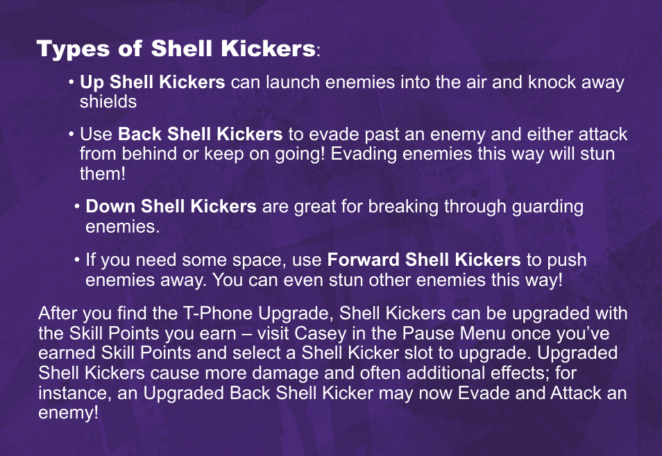 Types of shell kickers | Activision Teenage Mutant Ninja Turtles - Danger of the Ooze User Manual | Page 7 / 15