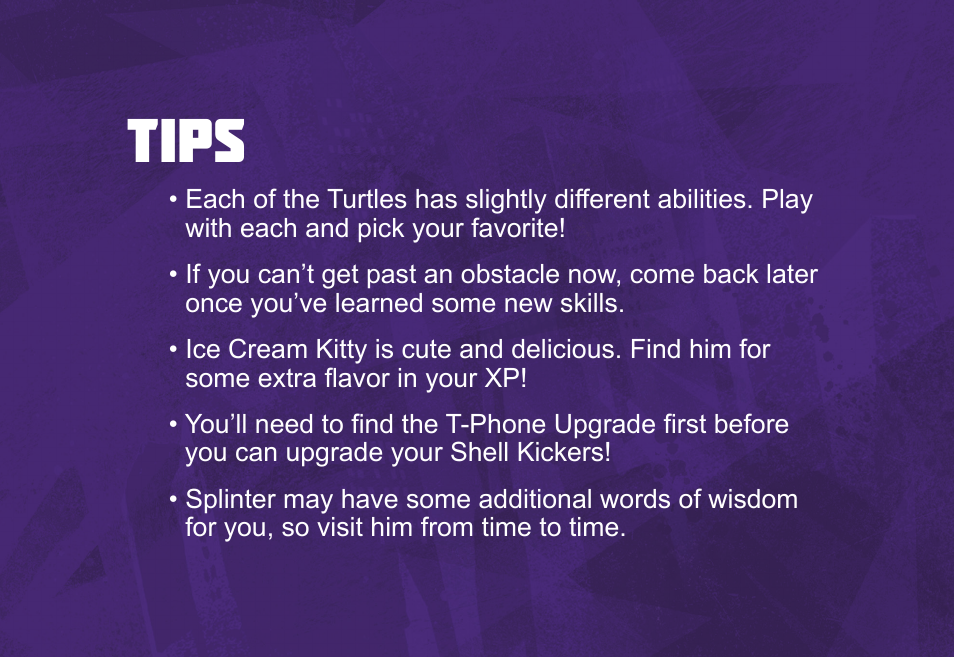 Tips | Activision Teenage Mutant Ninja Turtles - Danger of the Ooze User Manual | Page 8 / 15