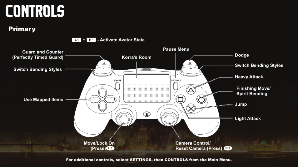 Controls, Primary | Activision The Legend of Korra User Manual | Page 4 / 10