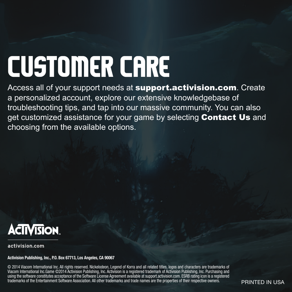 Customer care | Activision The Legend of Korra: A New Era Begins User Manual | Page 8 / 8