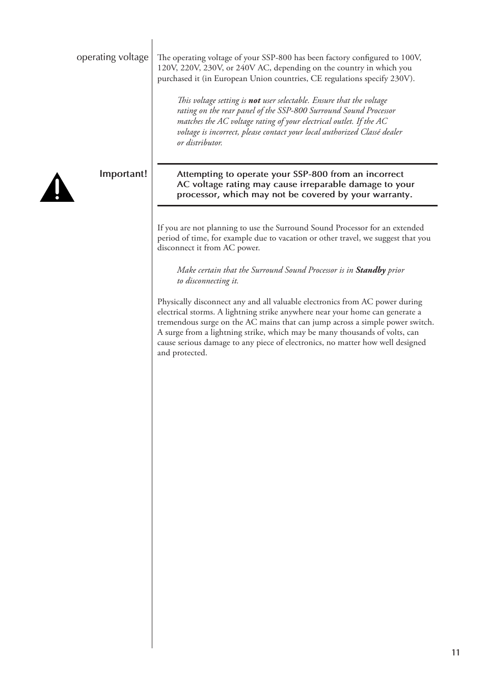 Classe Audio Surround Sound Processor SSP-800 User Manual | Page 11 / 68