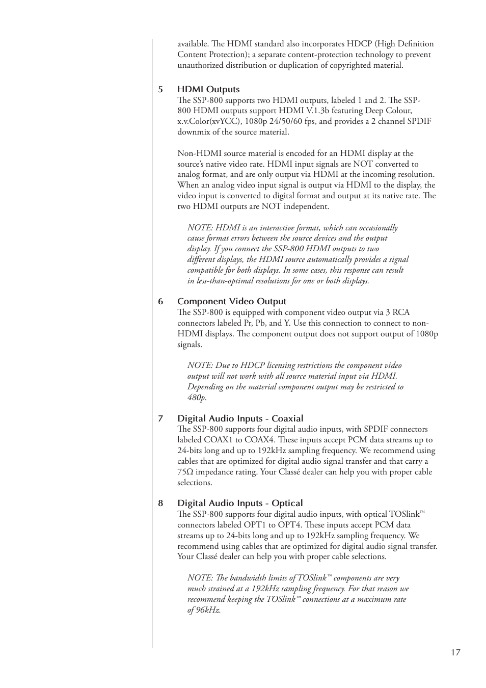 Classe Audio Surround Sound Processor SSP-800 User Manual | Page 17 / 68