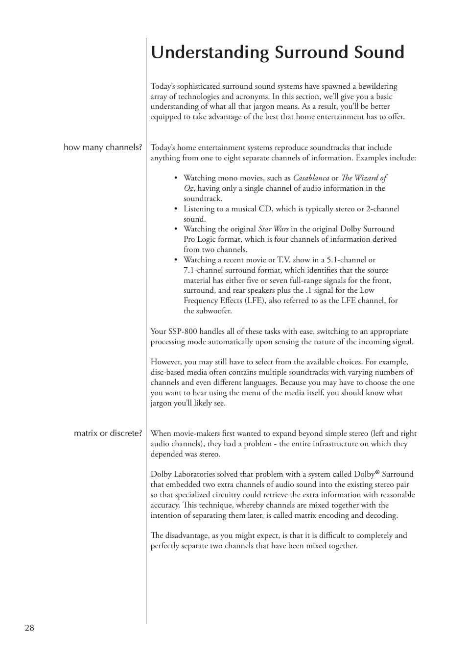 Understanding surround sound | Classe Audio Surround Sound Processor SSP-800 User Manual | Page 28 / 68