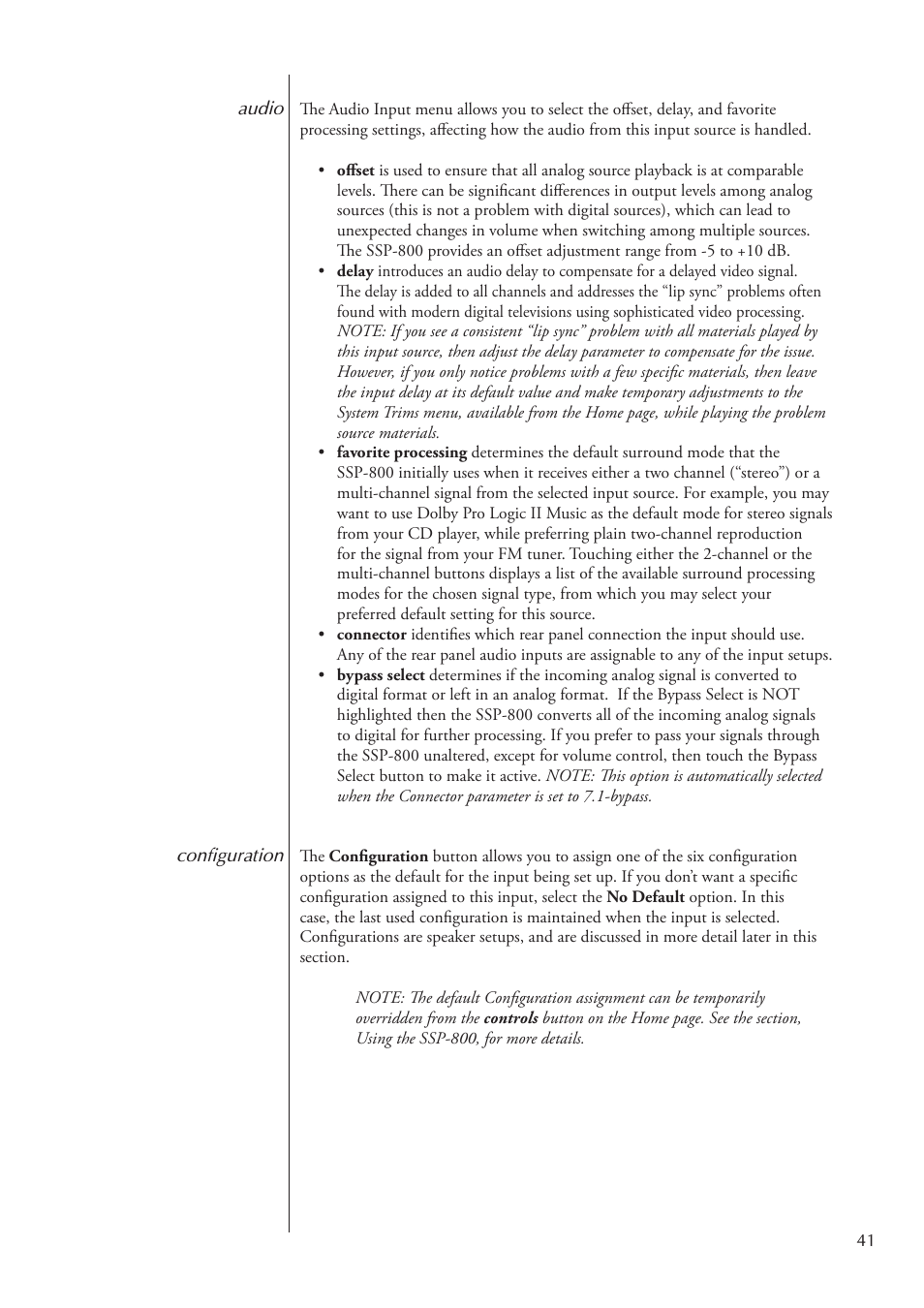 Classe Audio Surround Sound Processor SSP-800 User Manual | Page 41 / 68
