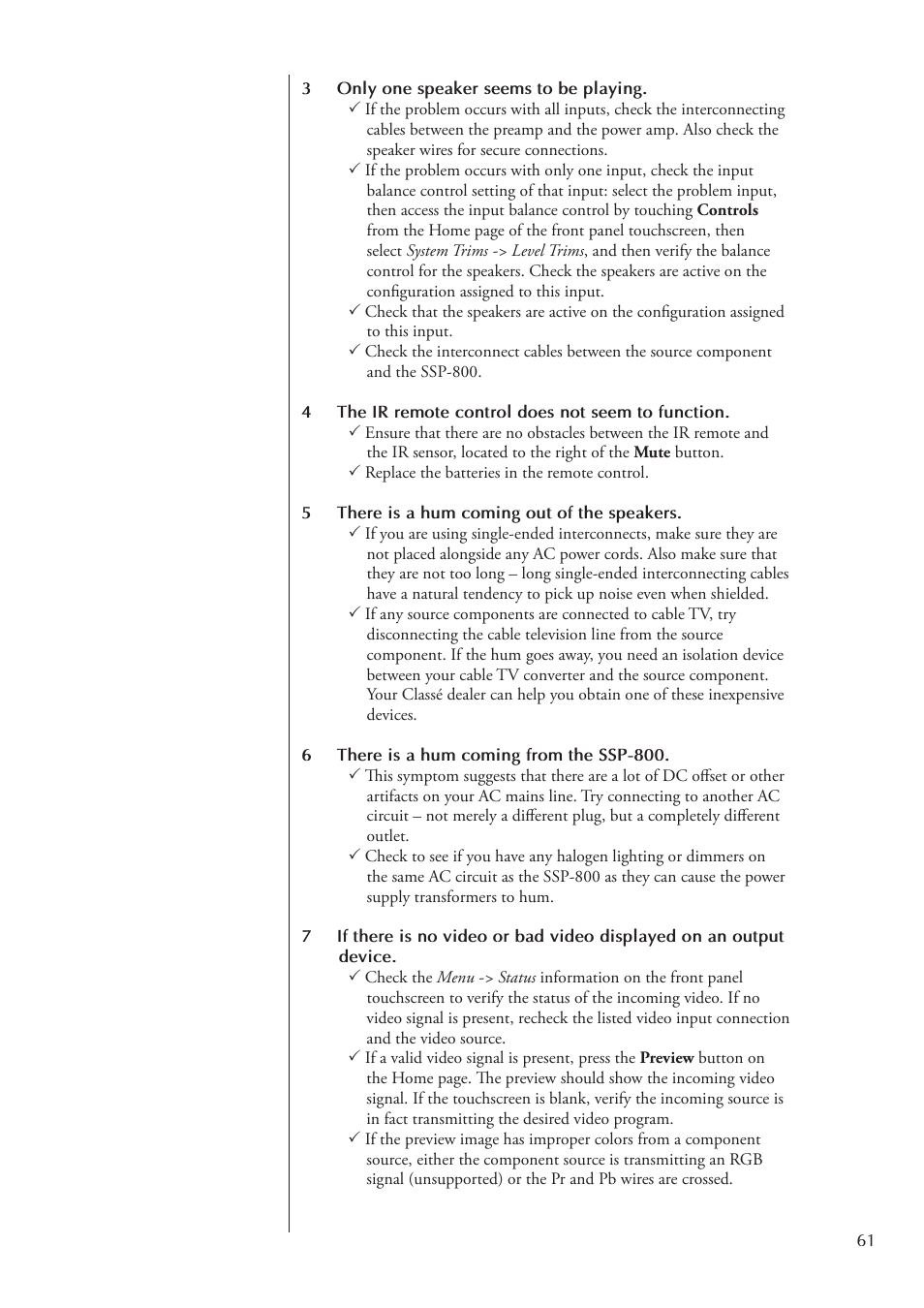 Classe Audio Surround Sound Processor SSP-800 User Manual | Page 61 / 68