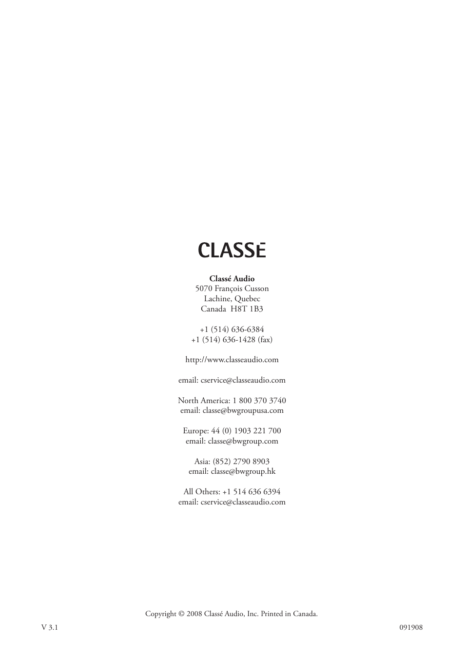 Classe Audio Surround Sound Processor SSP-800 User Manual | Page 68 / 68