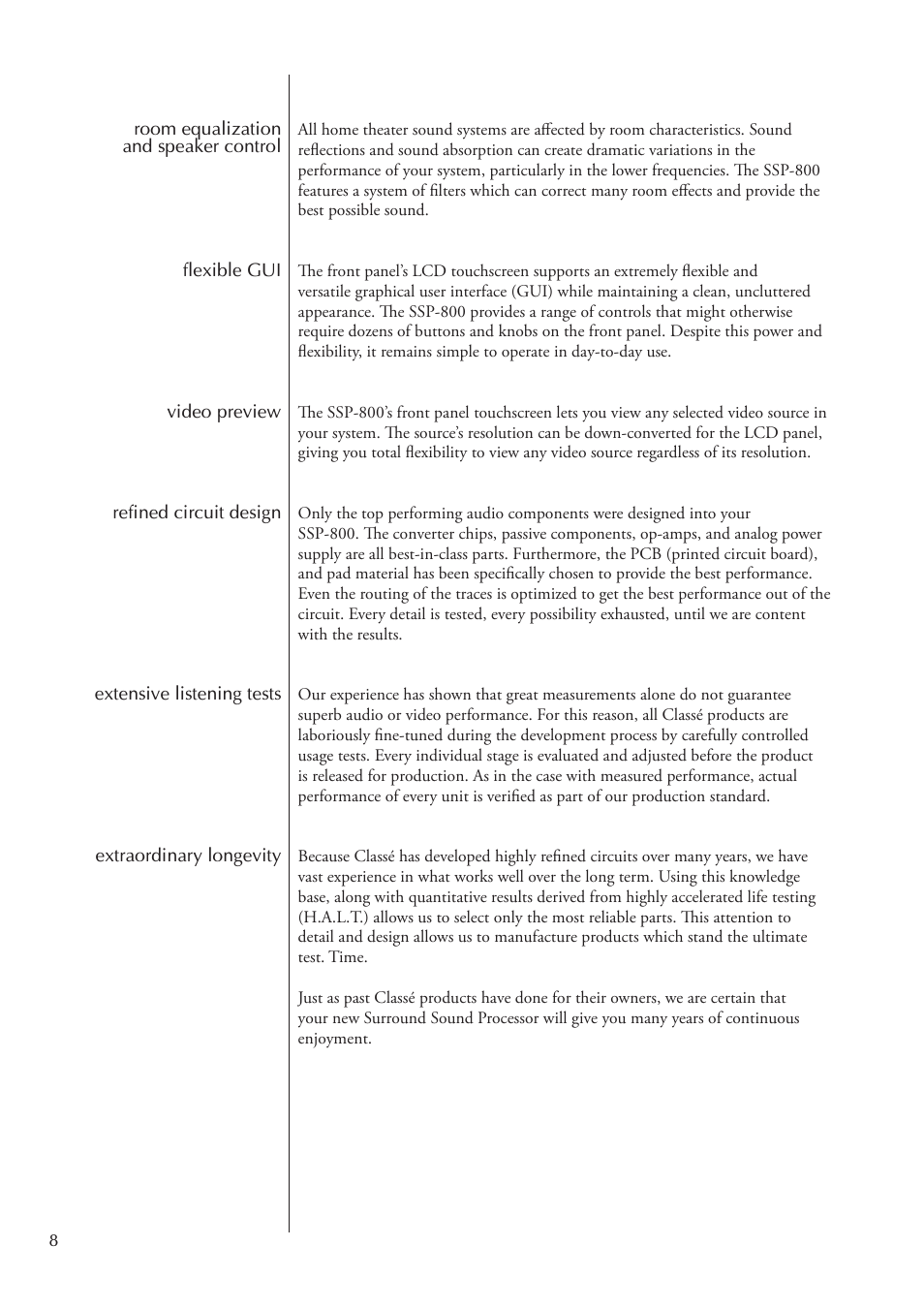Classe Audio Surround Sound Processor SSP-800 User Manual | Page 8 / 68