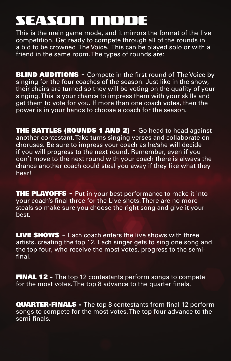 Season mode | Activision The Voice User Manual | Page 6 / 10