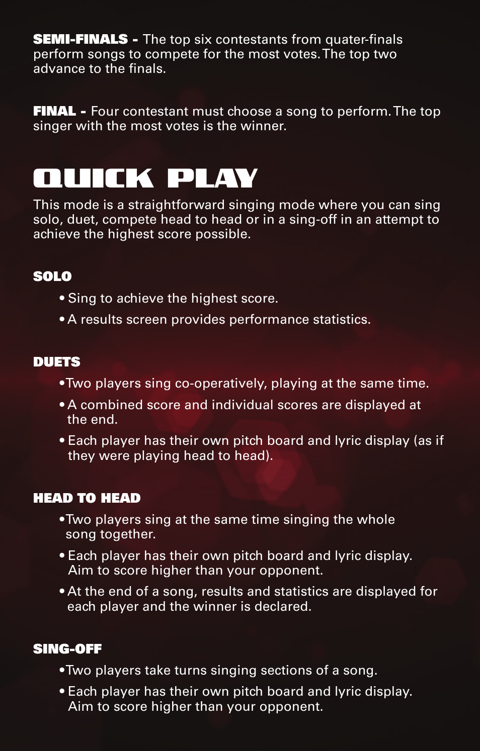 Quick play | Activision The Voice User Manual | Page 7 / 10