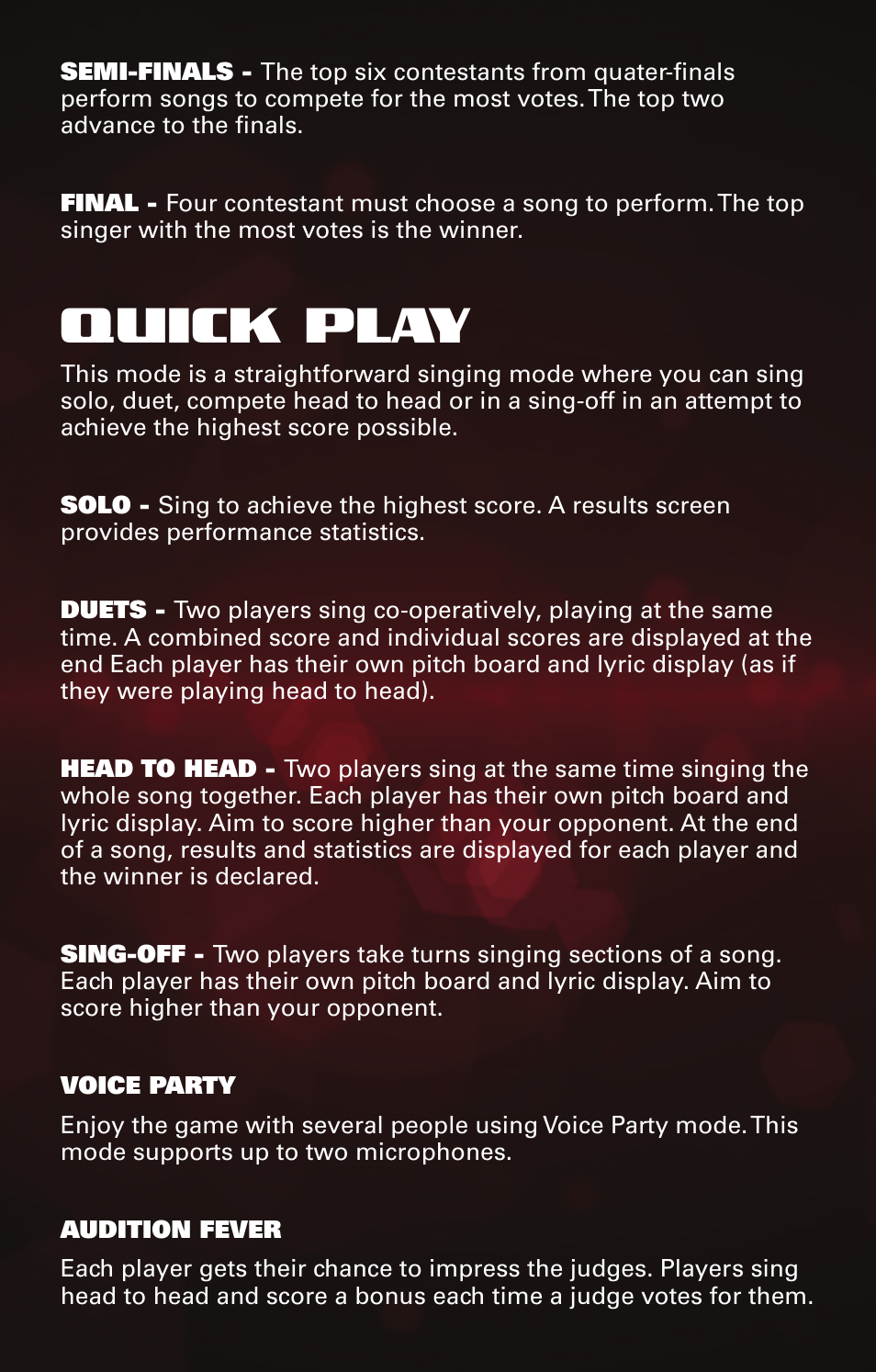 Quick play | Activision The Voice User Manual | Page 6 / 8