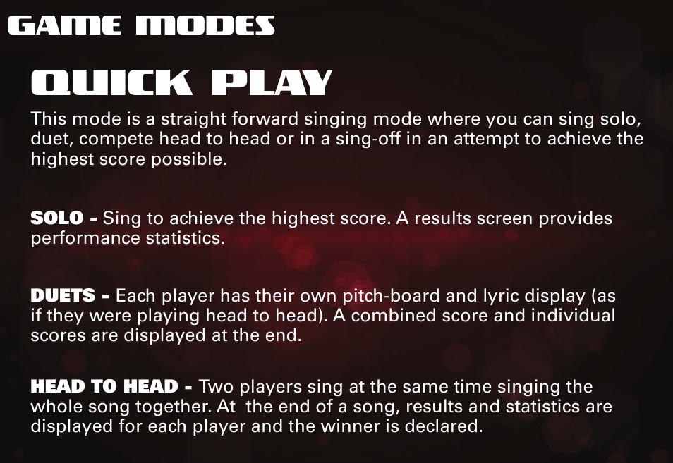 Quick play, Game modes | Activision The Voice User Manual | Page 6 / 15