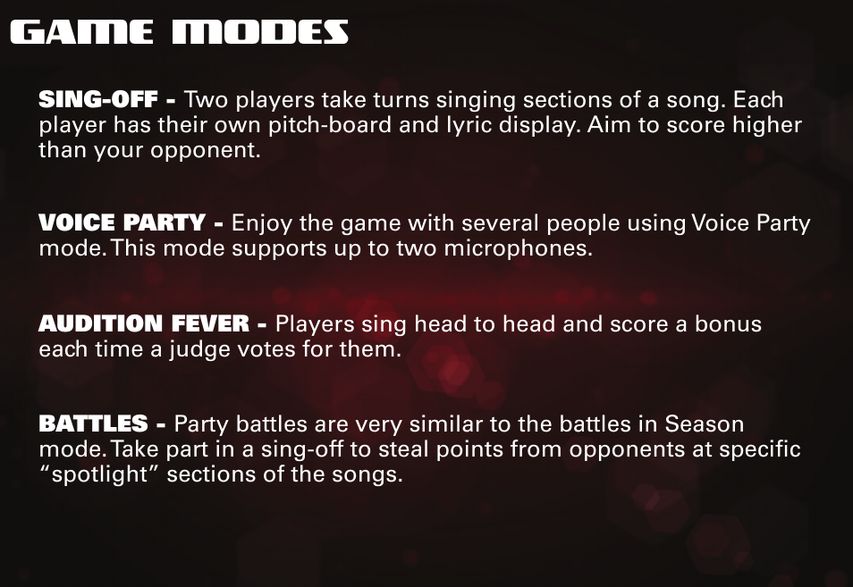 Game modes | Activision The Voice User Manual | Page 7 / 15
