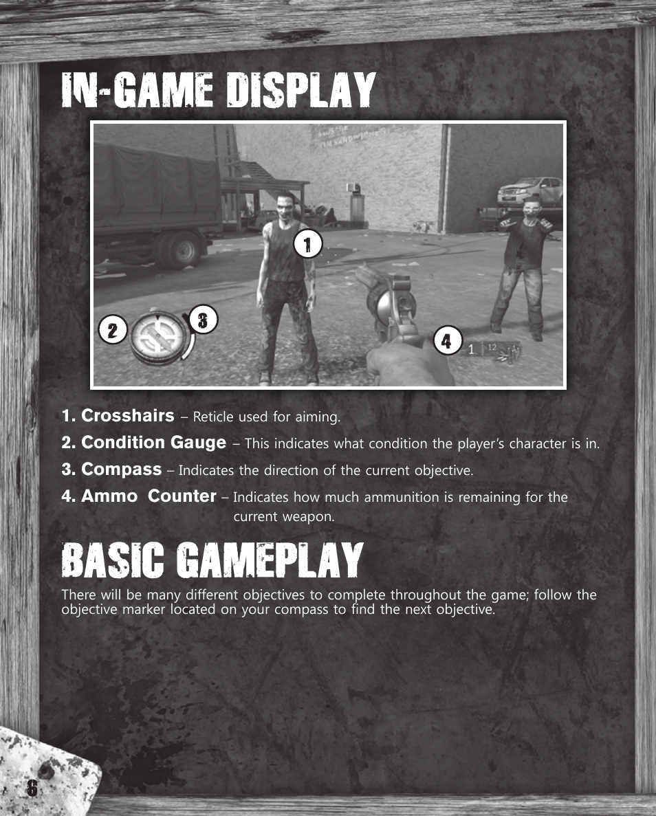 In-game display, Basic gameplay | Activision The Walking Dead: Survival Instinct User Manual | Page 6 / 8