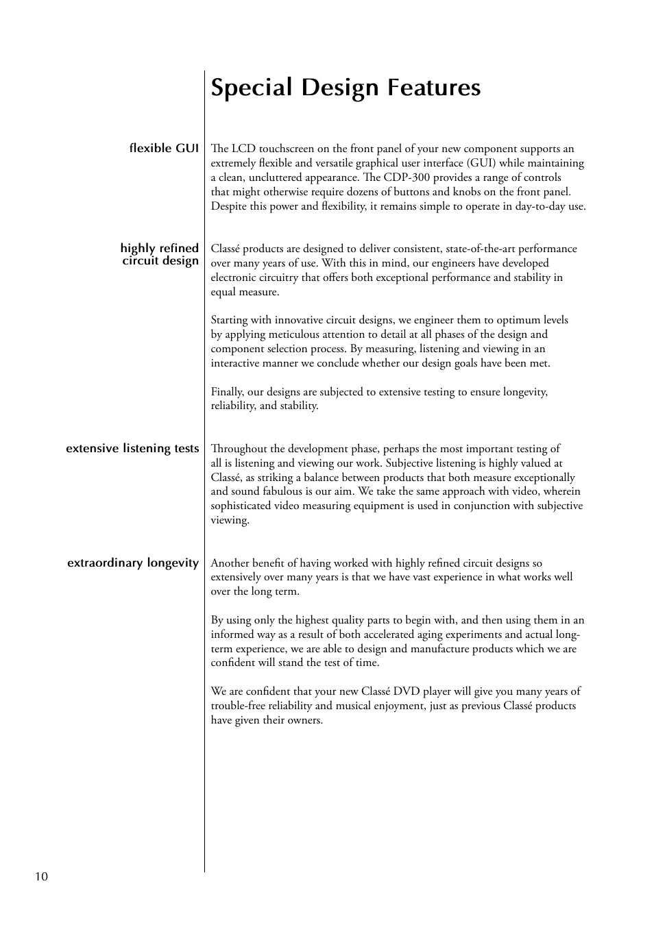 Special design features | Classe Audio CDP-300 User Manual | Page 10 / 50