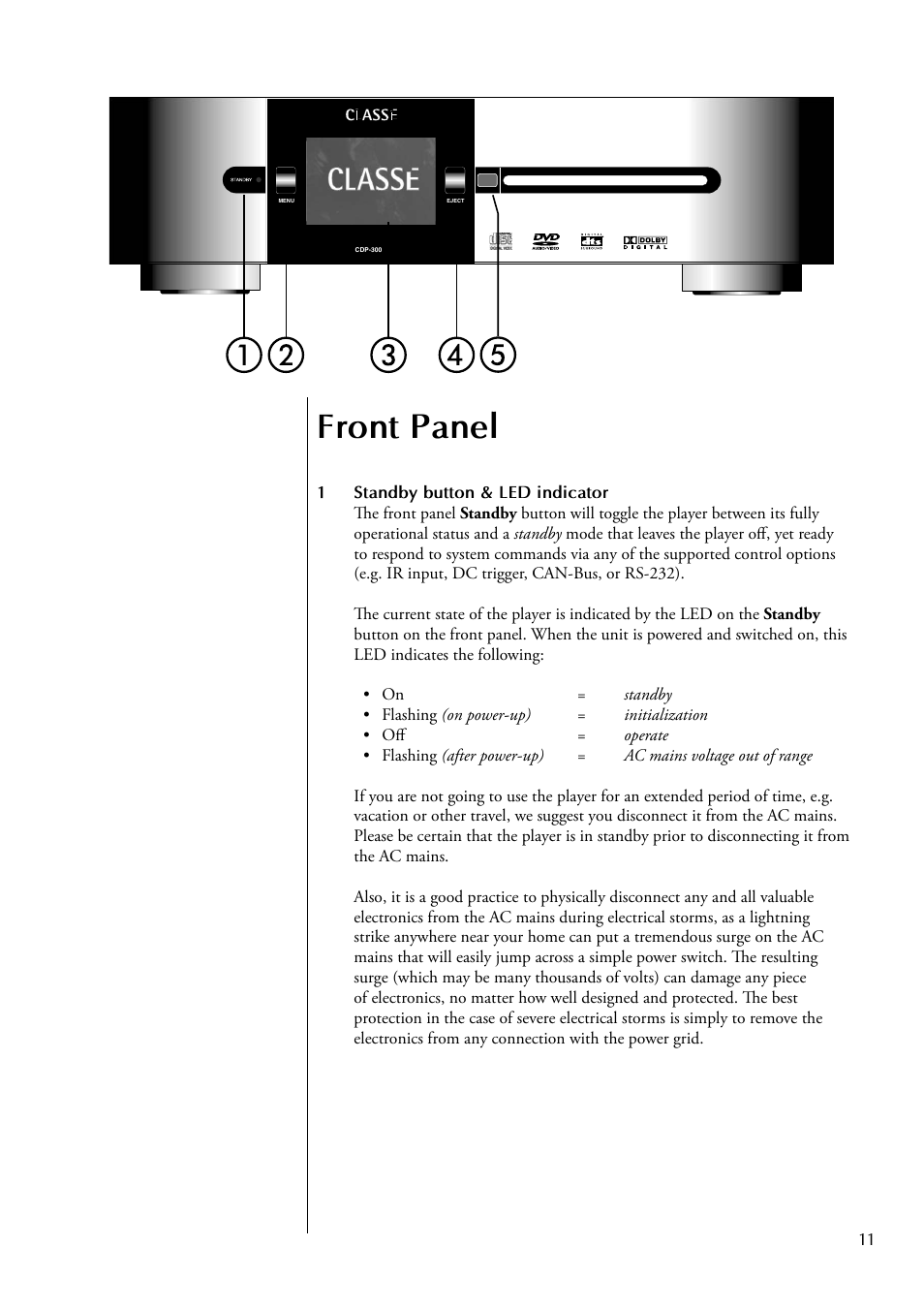 Front panel | Classe Audio CDP-300 User Manual | Page 11 / 50