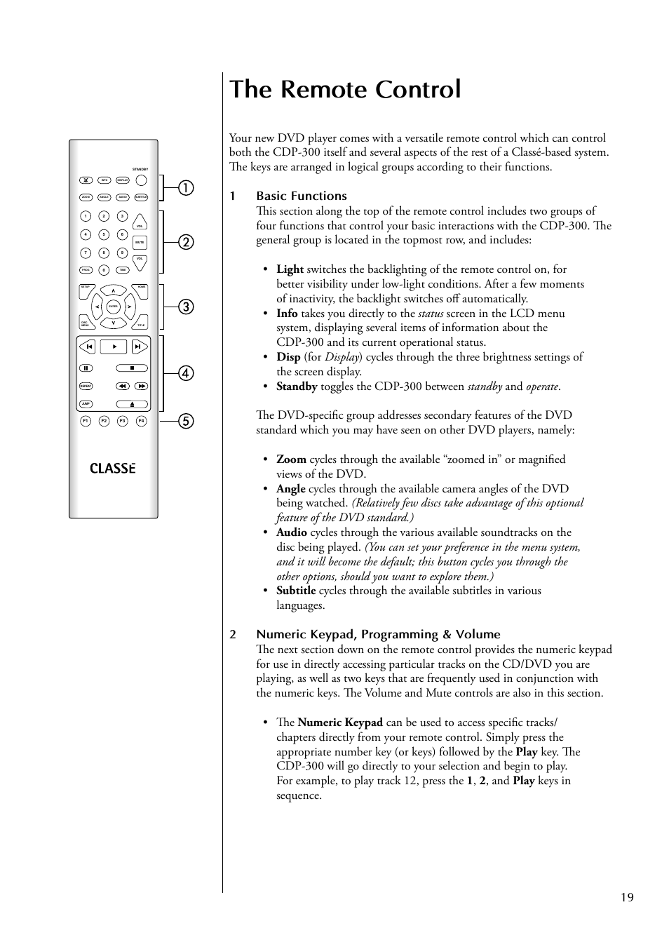 The remote control | Classe Audio CDP-300 User Manual | Page 19 / 50